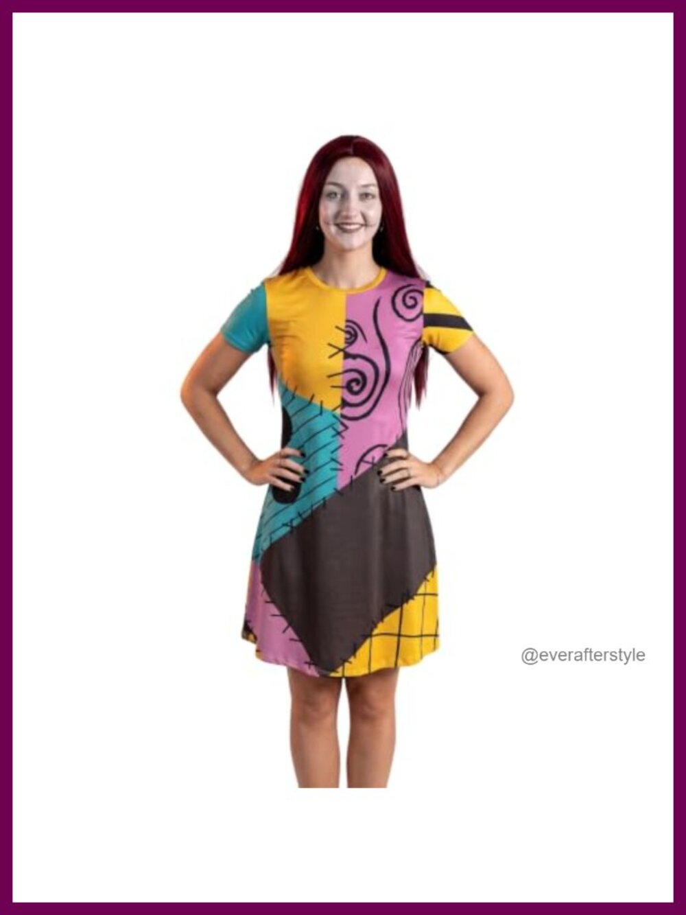 Disney Nightmare Before Christmas Sally Costume Dress Short Sleeve Scoop Neck